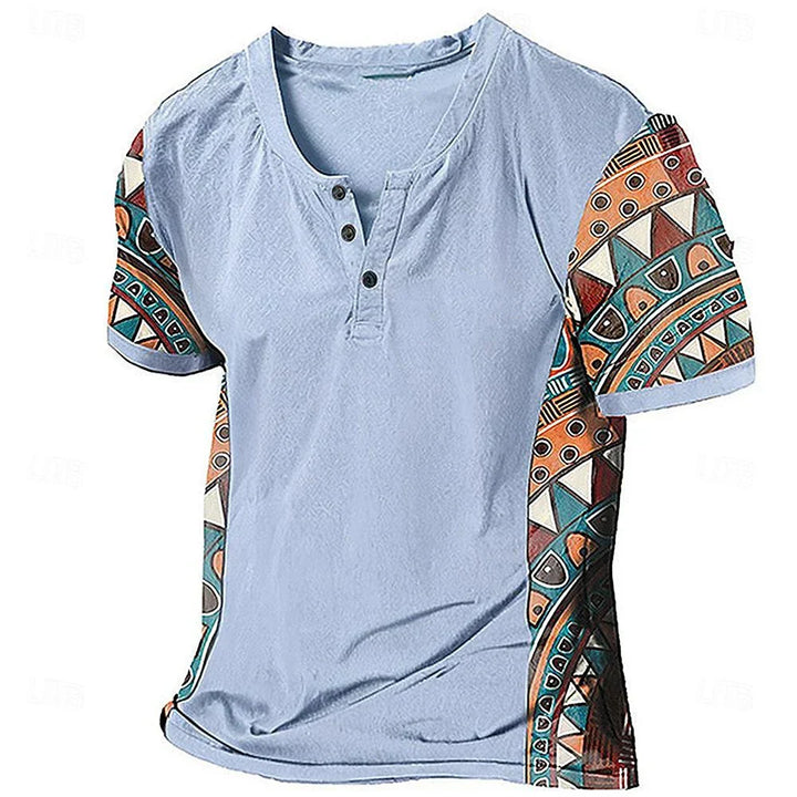 Zachary - T-shirt à col tunisien d'inspiration vintage à motifs tribaux