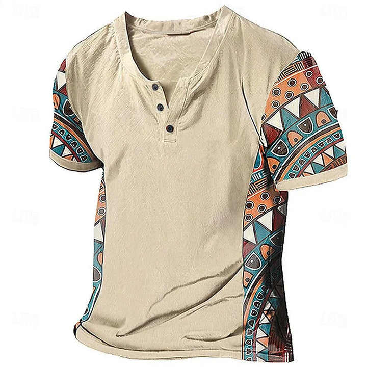 Zachary - T-shirt à col tunisien d'inspiration vintage à motifs tribaux