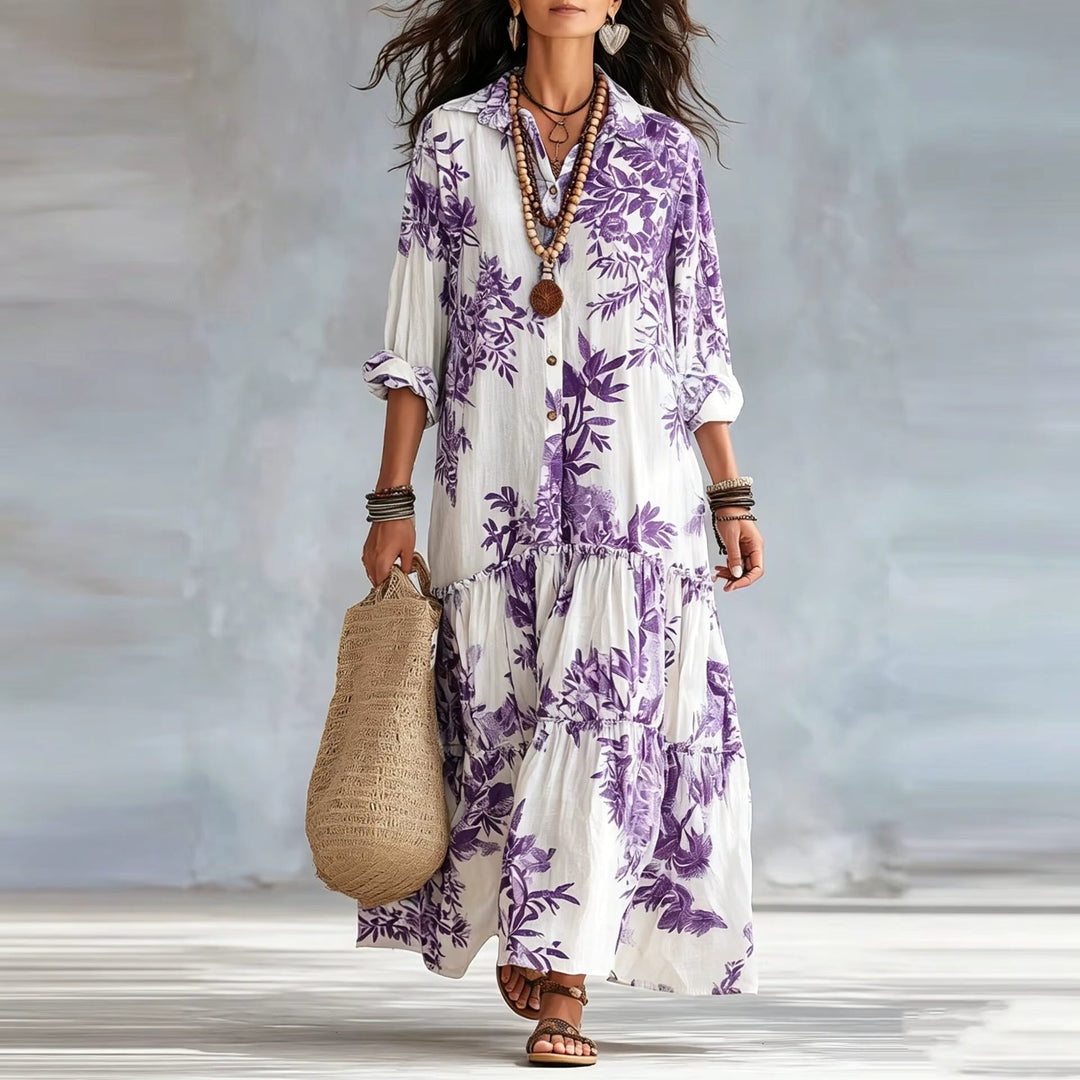 Thealise - Robe longue légère à fleurs boutonnée