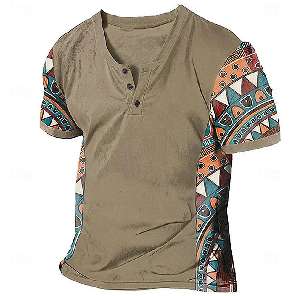 Zachary - T-shirt à col tunisien d'inspiration vintage à motifs tribaux
