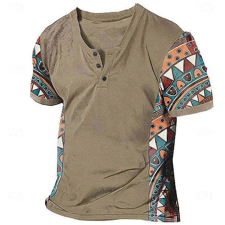 Zachary - T-shirt à col tunisien d'inspiration vintage à motifs tribaux