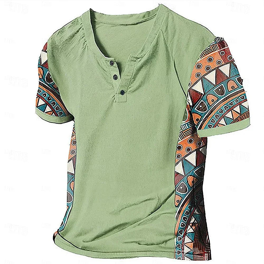 Zachary - T-shirt à col tunisien d'inspiration vintage à motifs tribaux