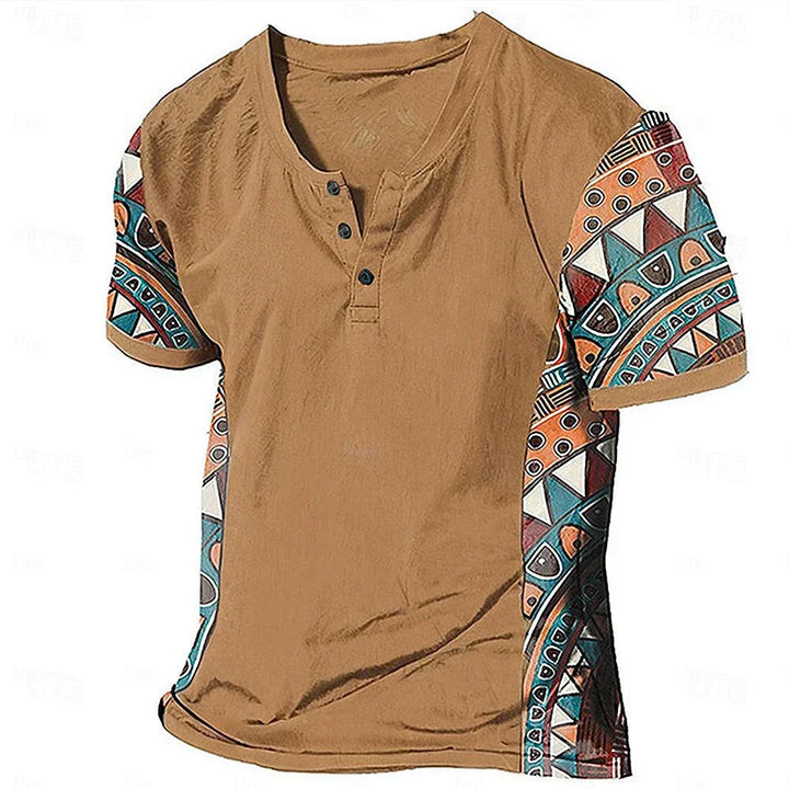 Zachary - T-shirt à col tunisien d'inspiration vintage à motifs tribaux