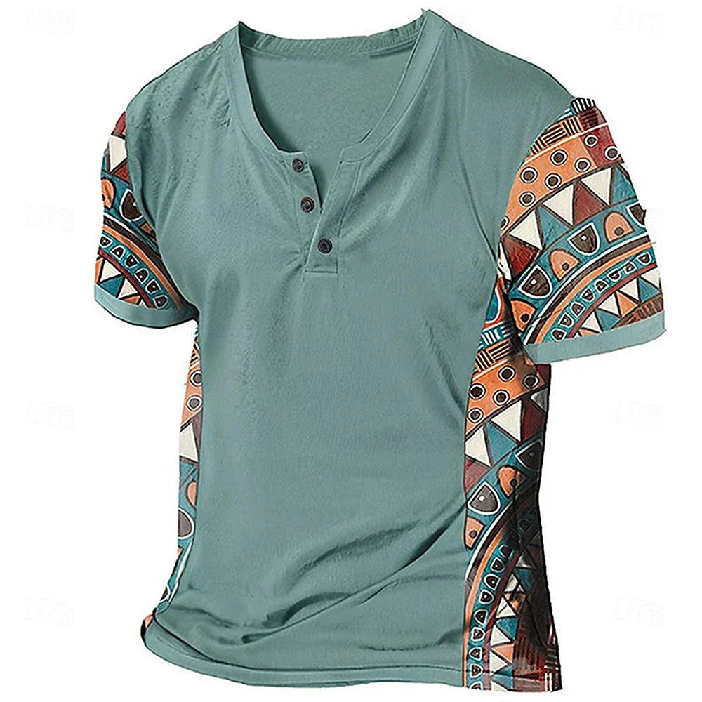 Zachary - T-shirt à col tunisien d'inspiration vintage à motifs tribaux