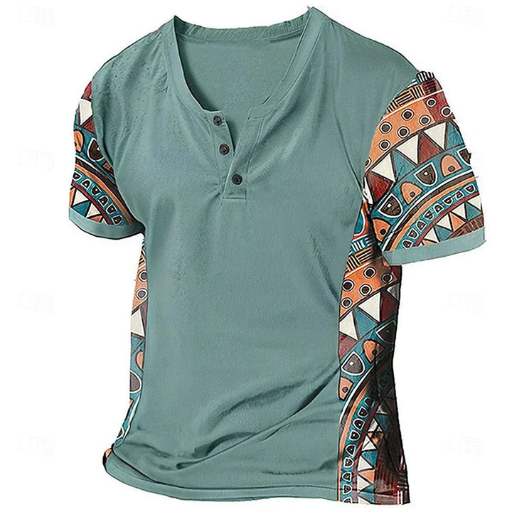 Zachary - T-shirt à col tunisien d'inspiration vintage à motifs tribaux