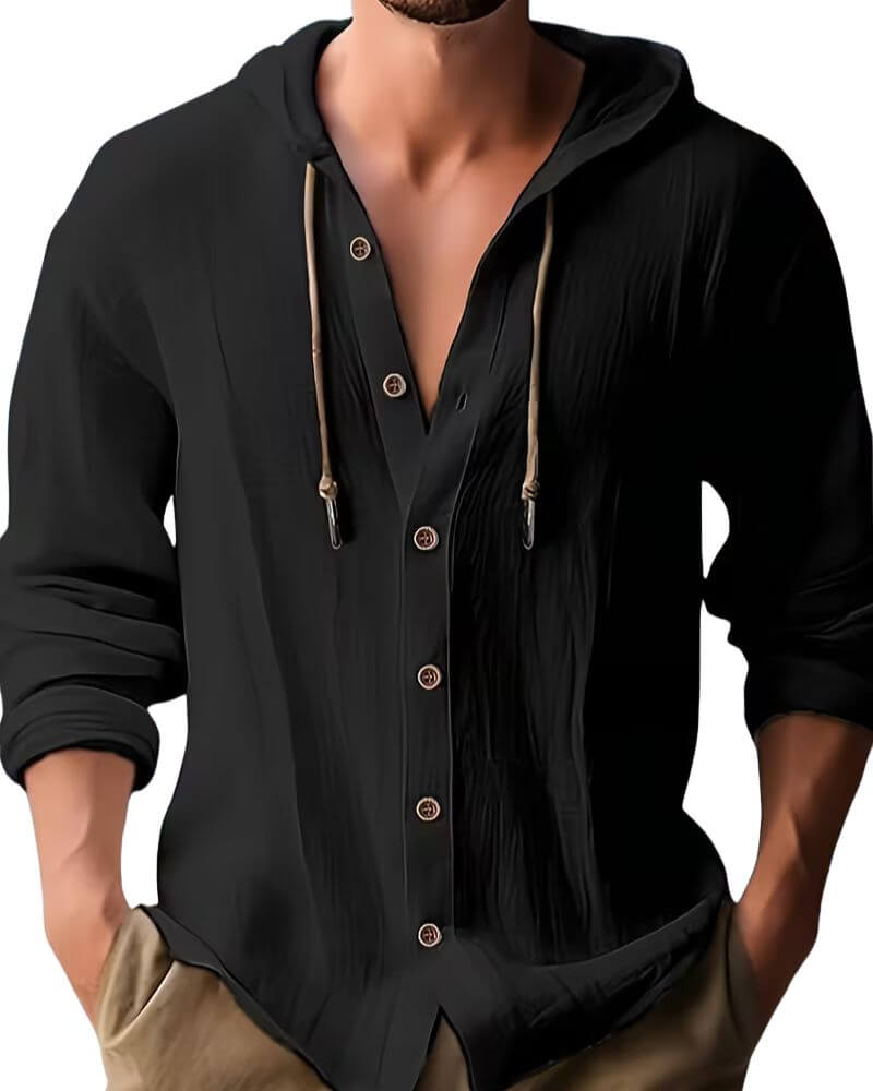 Fraser - T-shirt Henley à capuche au toucher doux