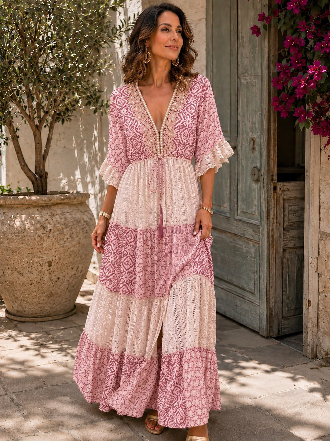 Faustine - Robe longue en dentelle au toucher doux