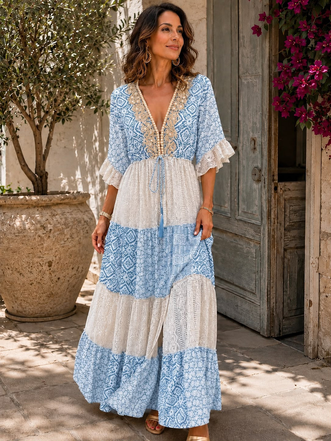 Faustine - Robe longue en dentelle au toucher doux