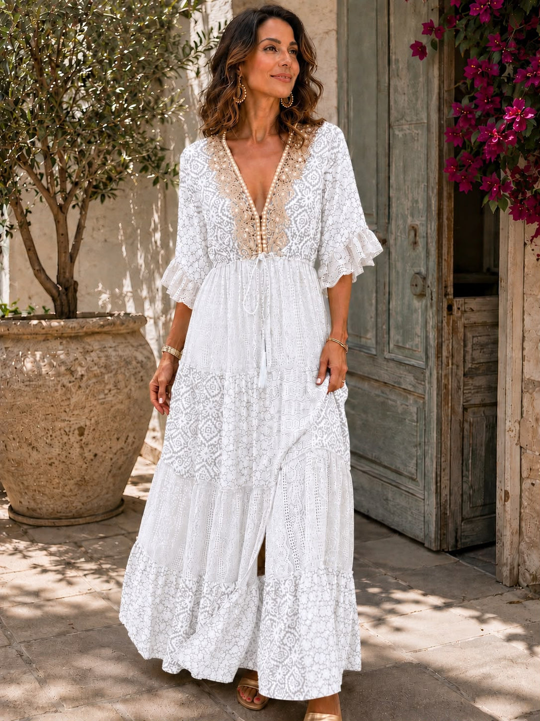 Faustine - Robe longue en dentelle au toucher doux