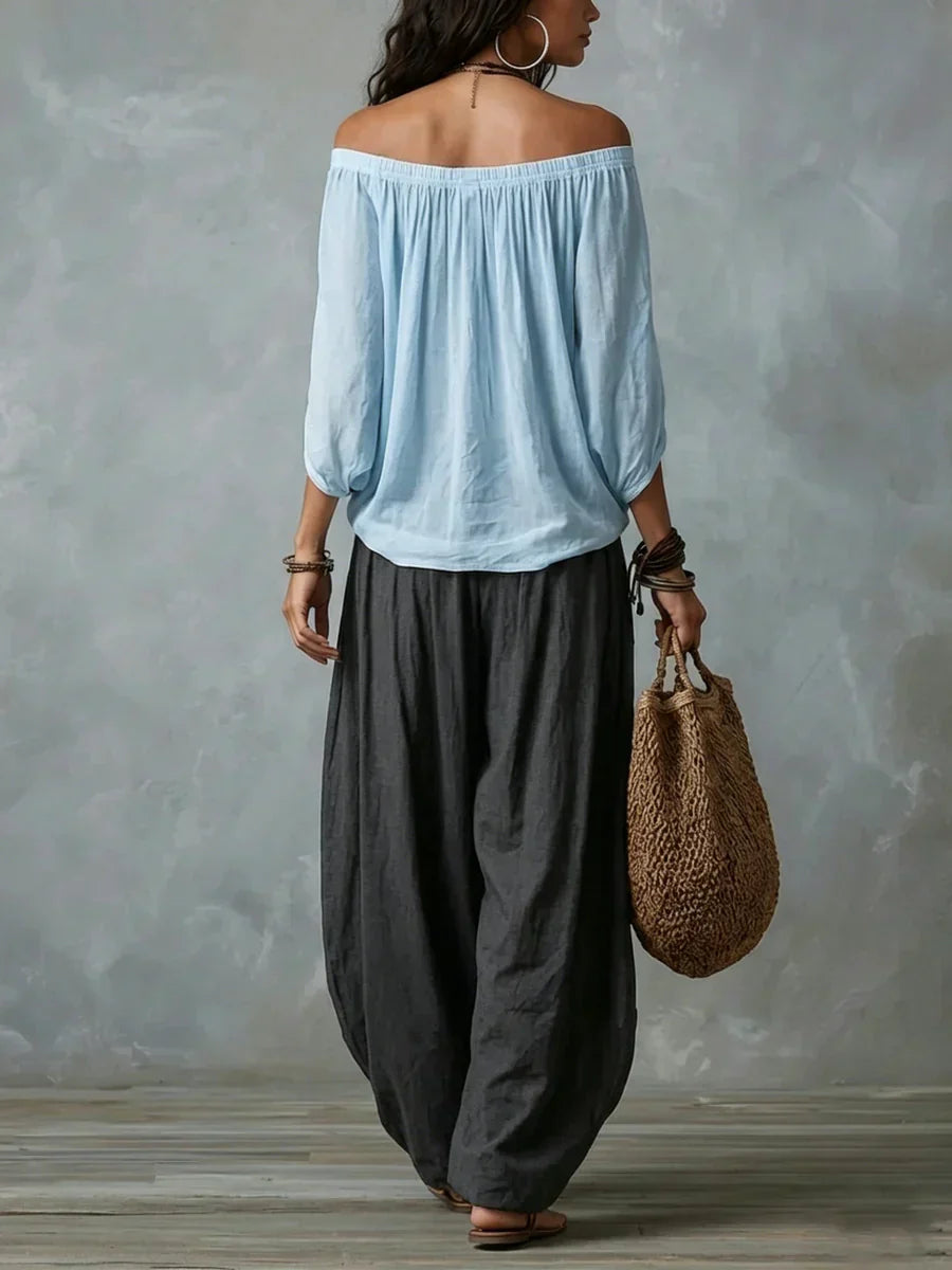 Ottavia - Ensemble haut bohème à épaules dénudées et pantalon sarouel