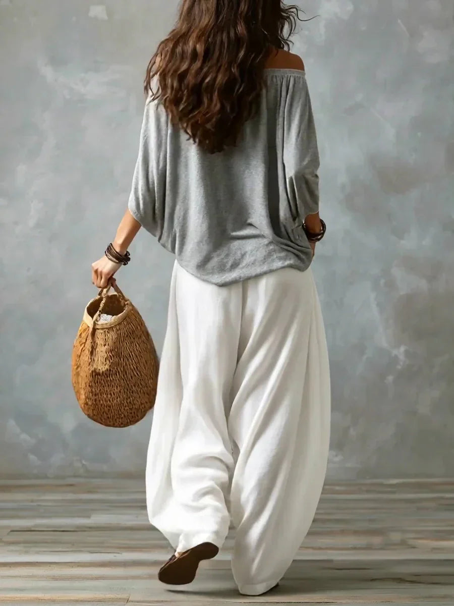 Ottavia - Ensemble haut bohème à épaules dénudées et pantalon sarouel