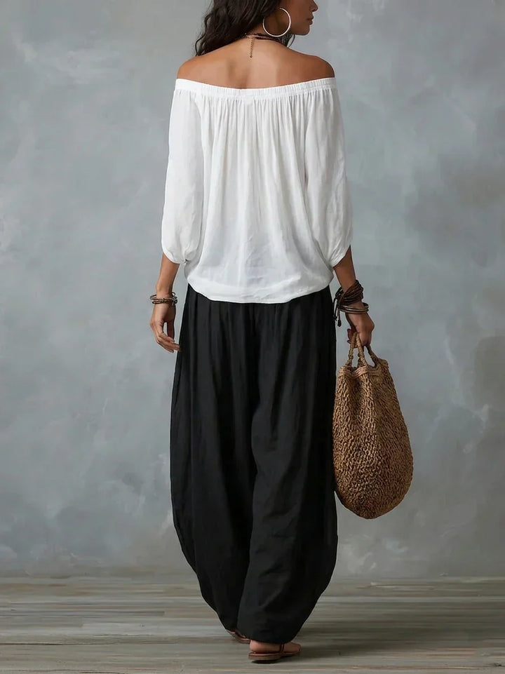 Ottavia - Ensemble haut bohème à épaules dénudées et pantalon sarouel