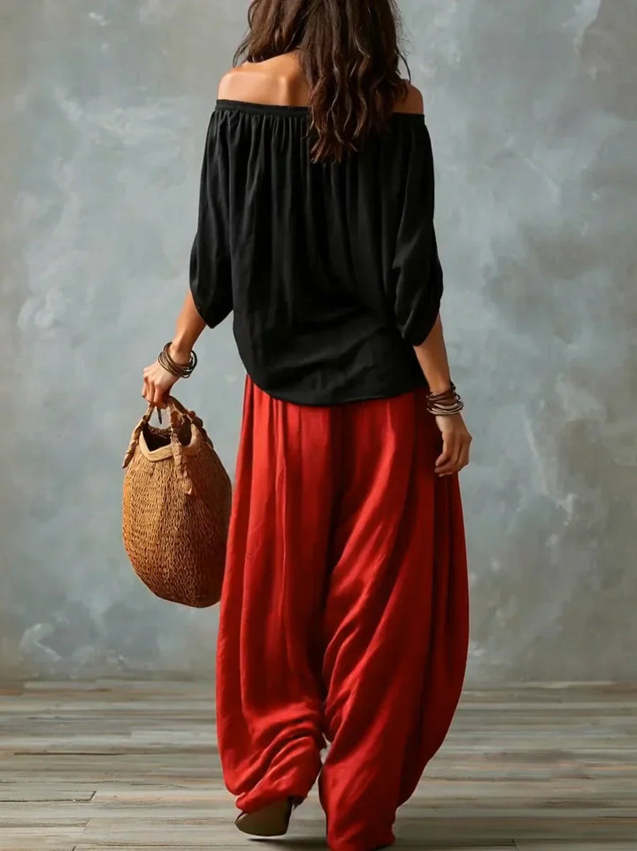 Ottavia - Ensemble haut bohème à épaules dénudées et pantalon sarouel
