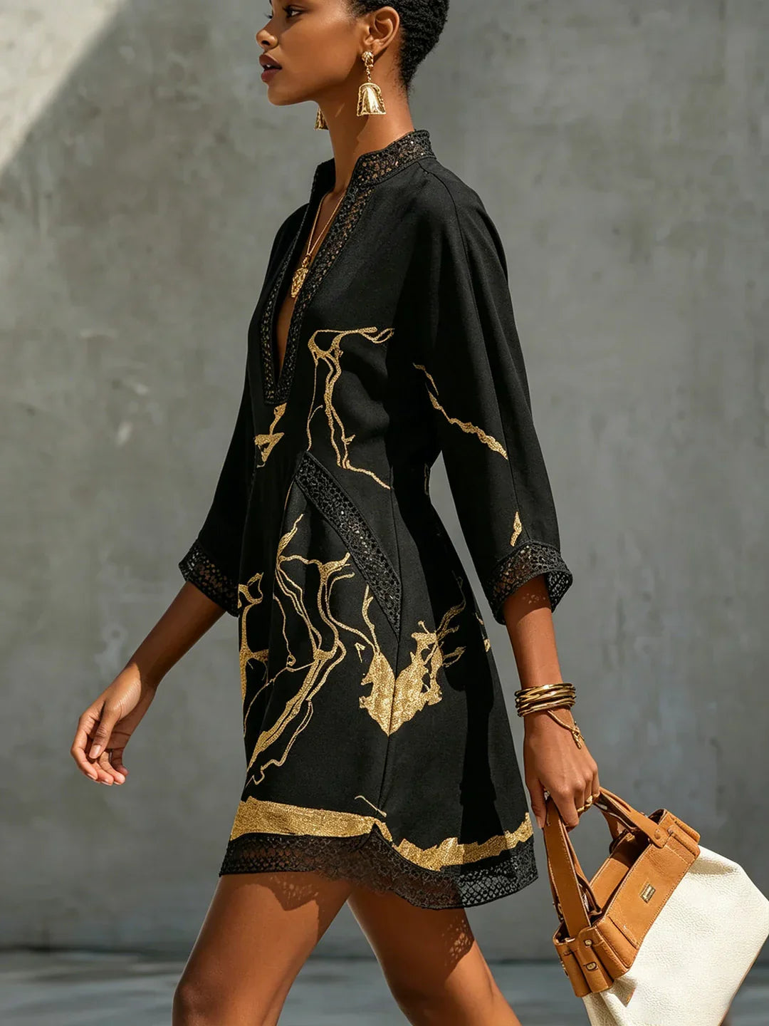 Emmerly - Robe trapèze à imprimé marbré de luxe
