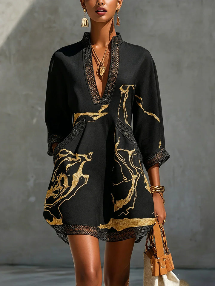 Emmerly - Robe trapèze à imprimé marbré de luxe