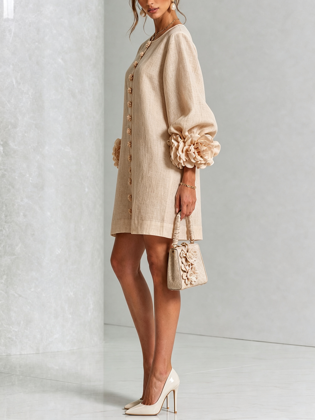 Elovienne - Robe mini en lin texturé