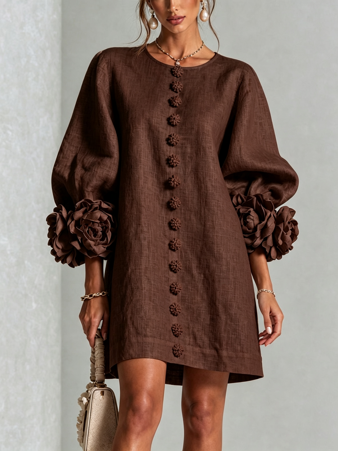 Elovienne - Robe mini en lin texturé