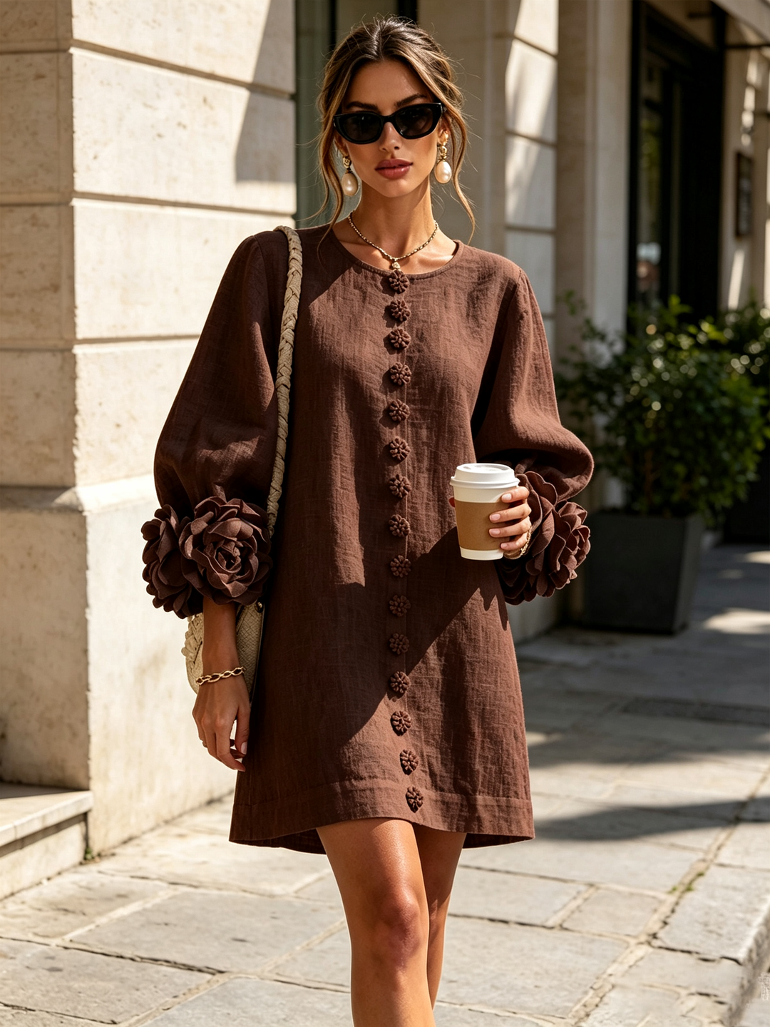 Elovienne - Robe mini en lin texturé