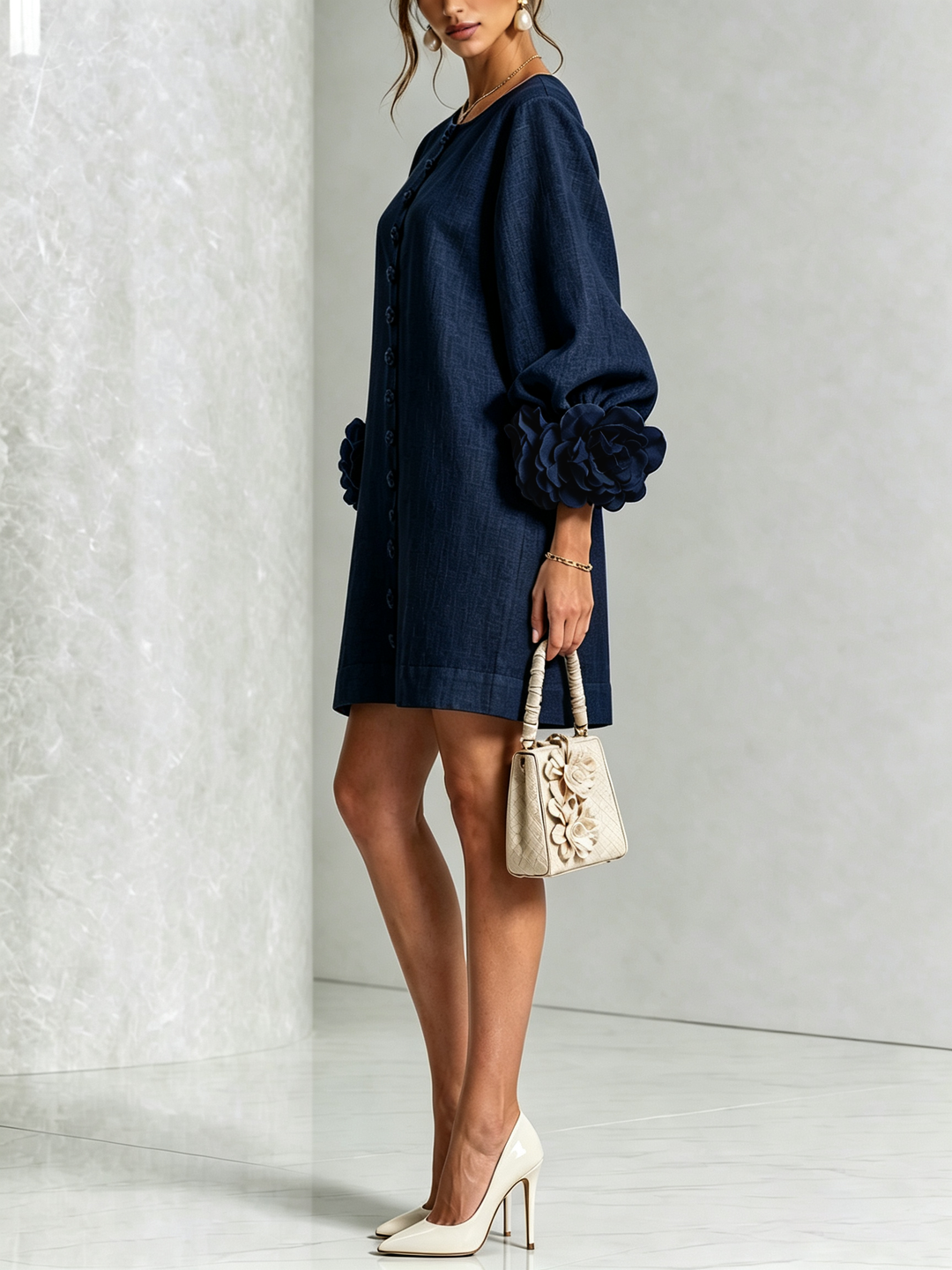 Elovienne - Robe mini en lin texturé
