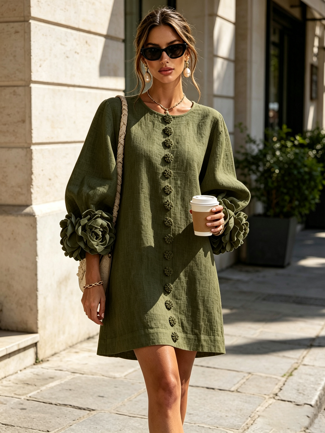 Elovienne - Robe mini en lin texturé