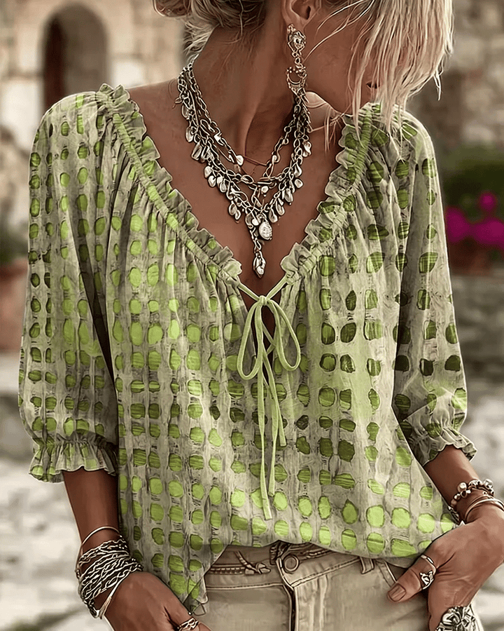 Bevelyn - Blouse à laçage à pois au toucher doux