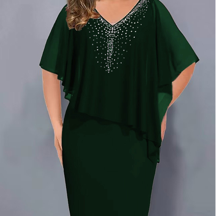 Lirienne - Robe midi à col V avec strass haut de gamme