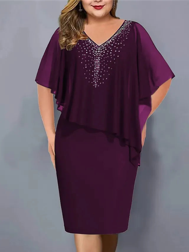 Lirienne - Robe midi à col V avec strass haut de gamme