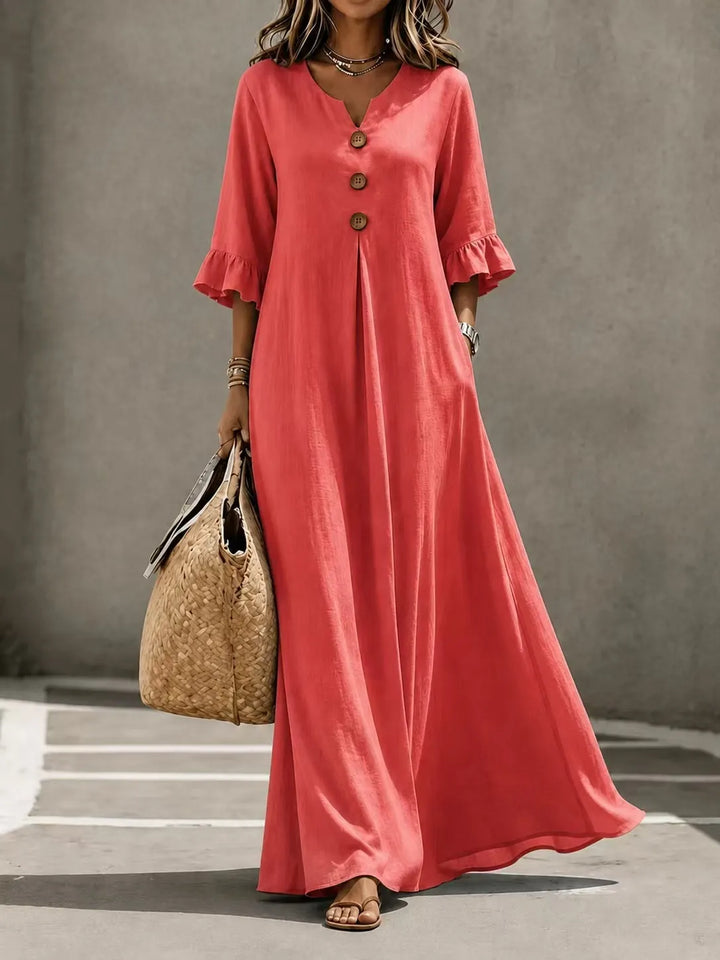 Vesperelle - Robe longue imprimée à col V au toucher doux