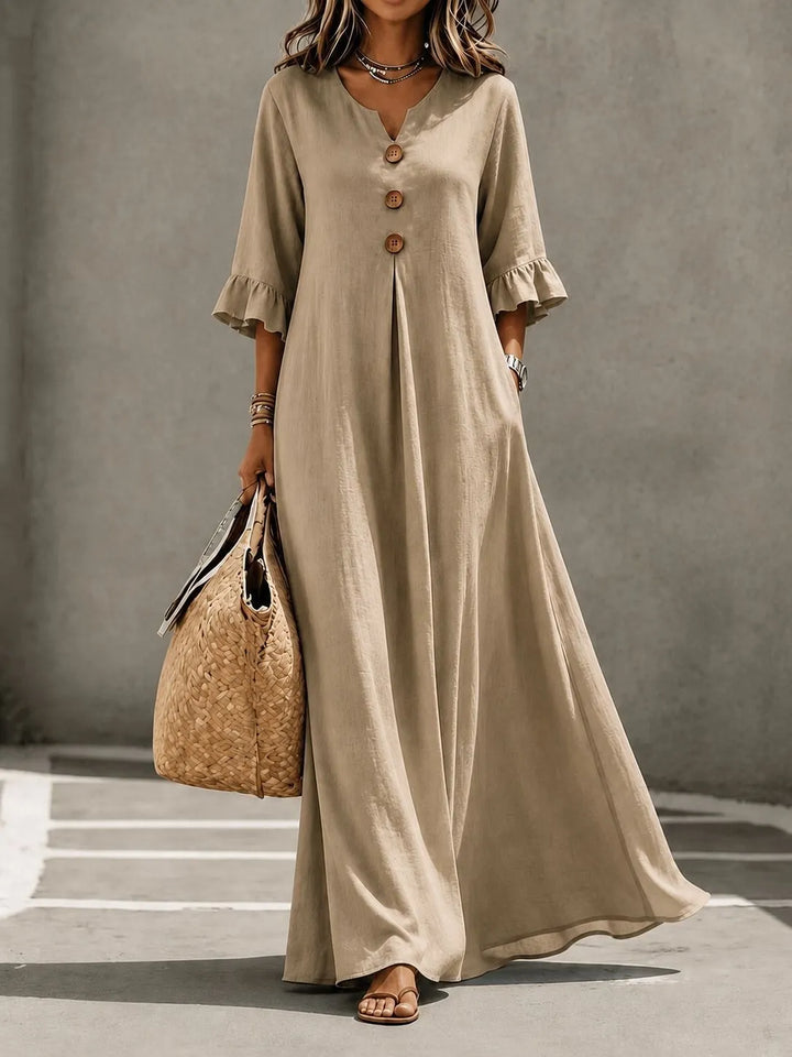 Vesperelle - Robe longue imprimée à col V au toucher doux