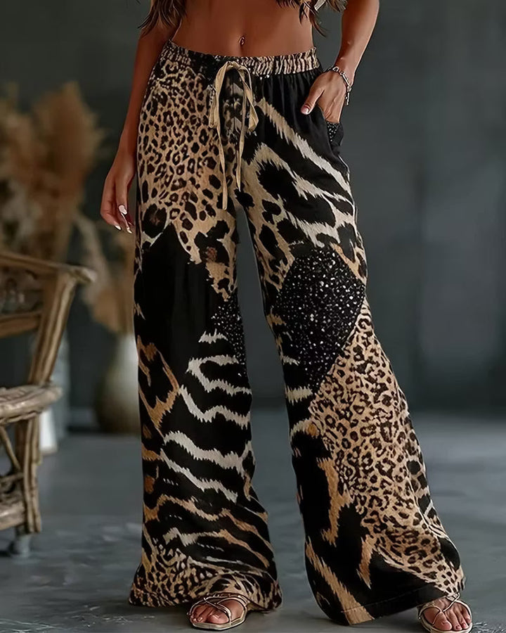 Elfrida - Pantalon large en patchwork léopard au toucher doux