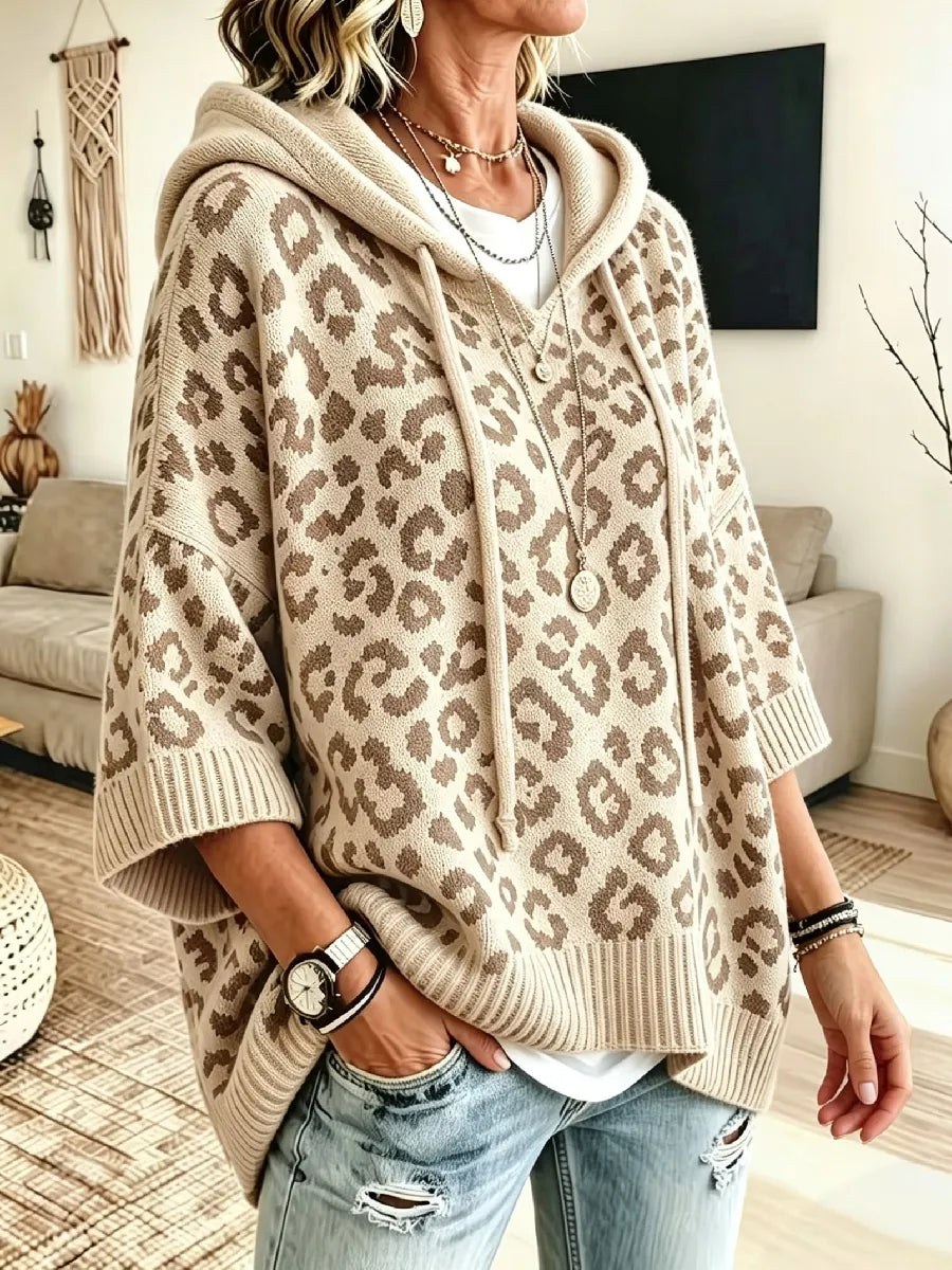 Jocasta - Pull à capuche oversize en maille à motif léopard