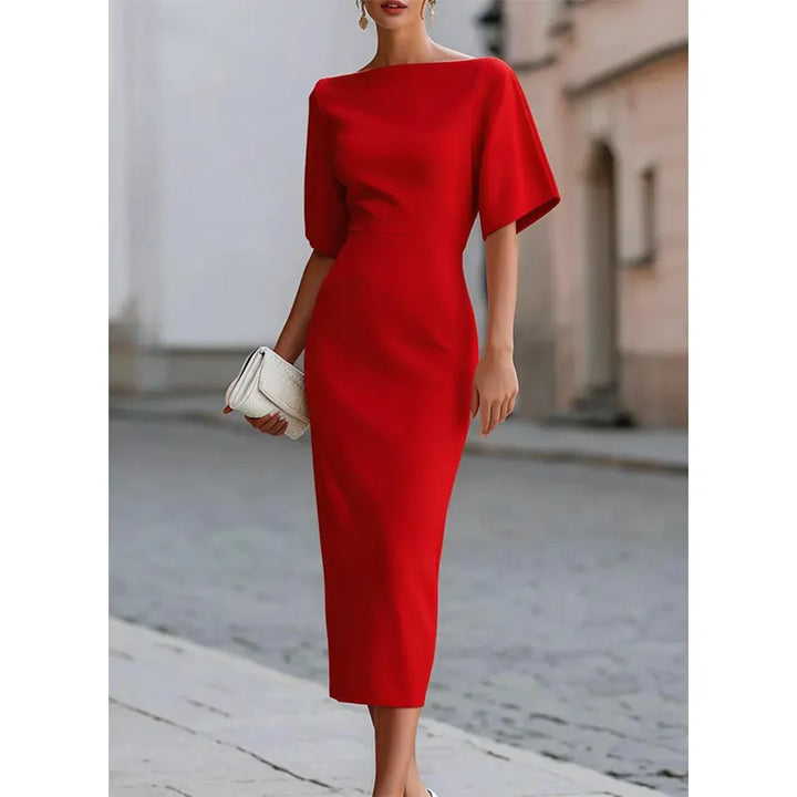 Leonelle - Robe midi élégante à col bateau