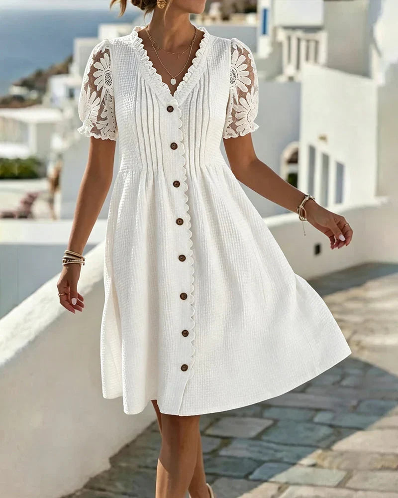 Emmara - Robe patchwork à manches bouffantes haut de gamme