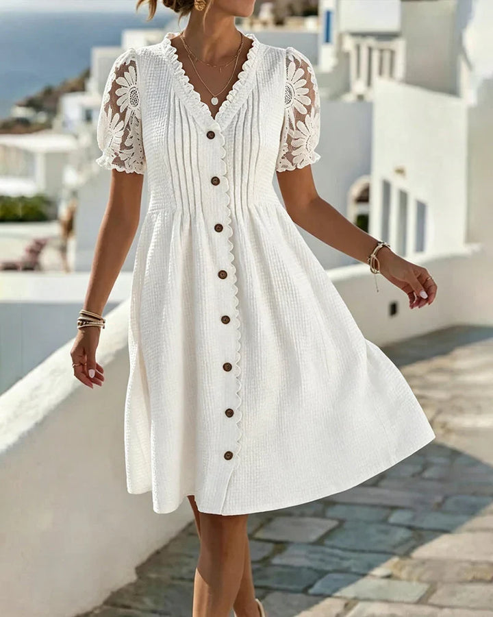 Emmara - Robe patchwork à manches bouffantes haut de gamme