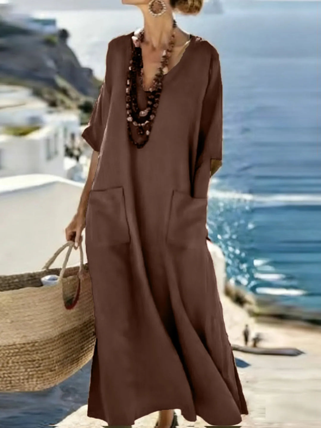 Serenelle - Robe longue imprimée à col V au toucher doux