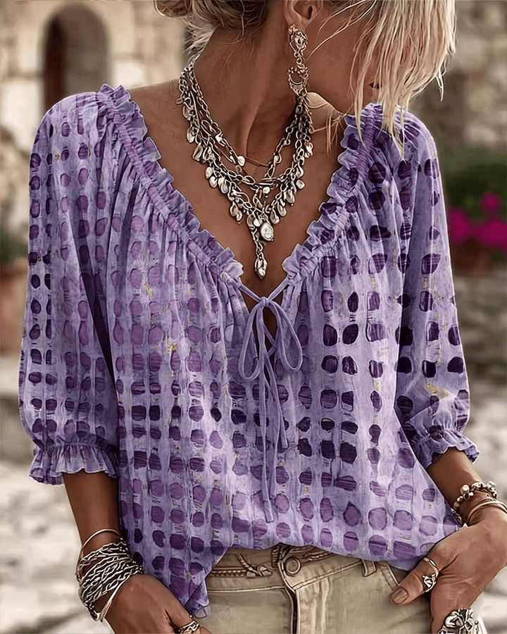 Bevelyn - Blouse à laçage à pois au toucher doux