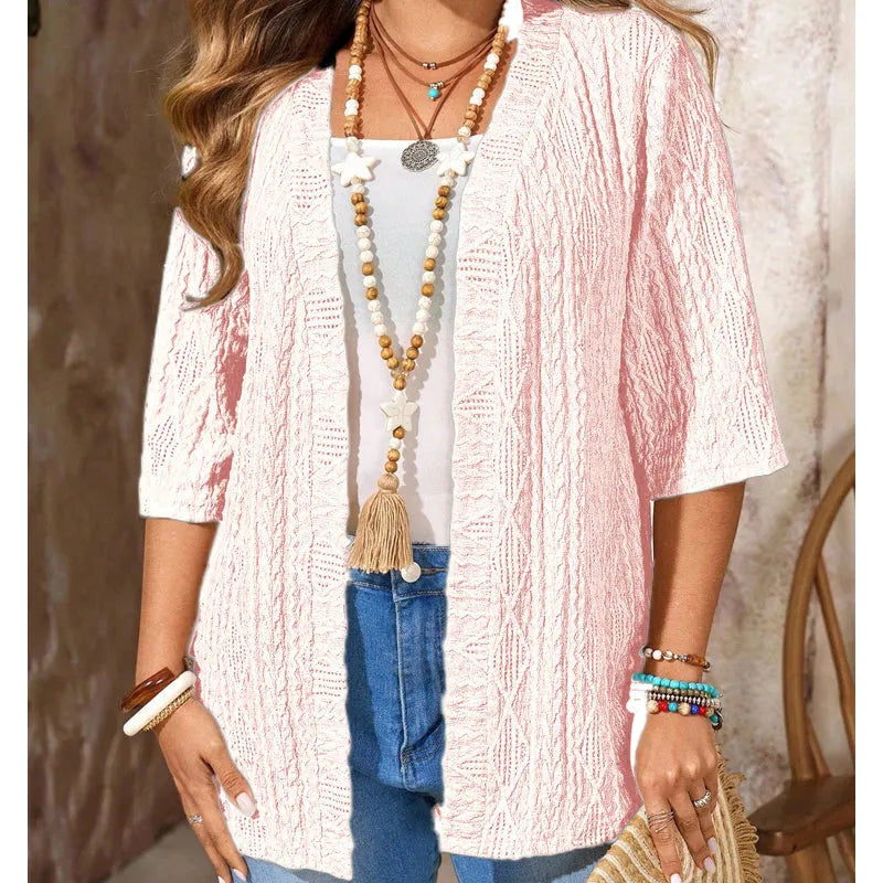 Delienne - Cardigan en maille pointelle doux au toucher