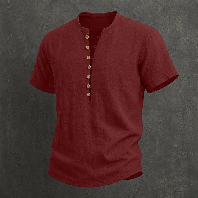 Fulton - Chemise en lin haut de gamme à manches courtes et col montant