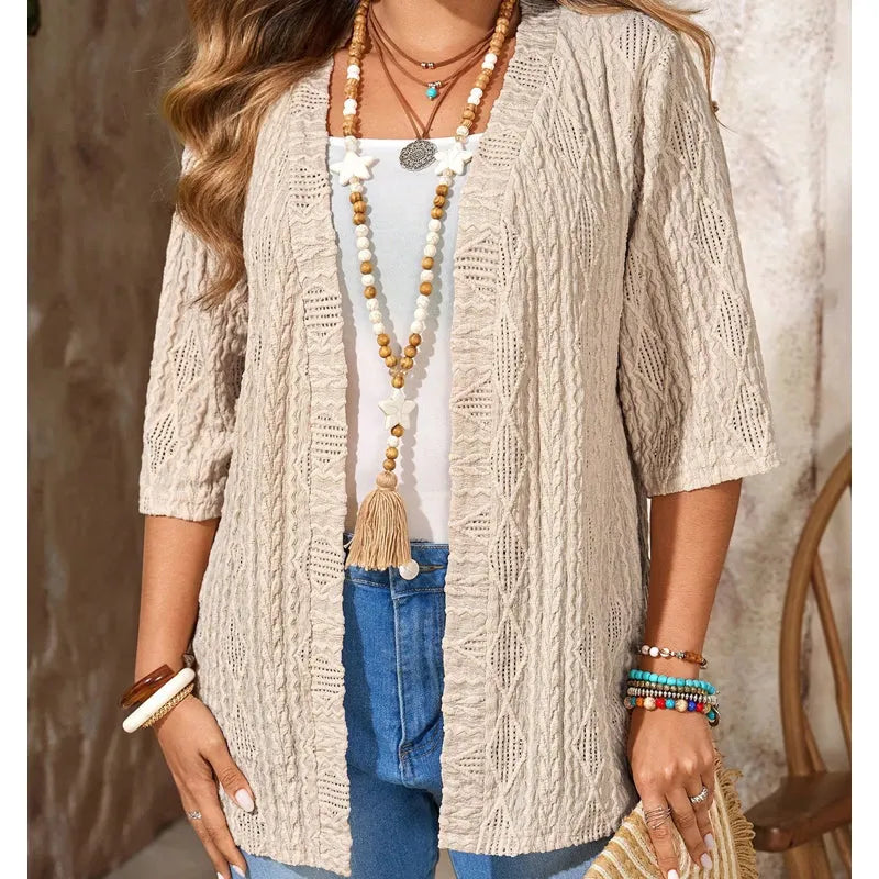 Delienne - Cardigan en maille pointelle doux au toucher
