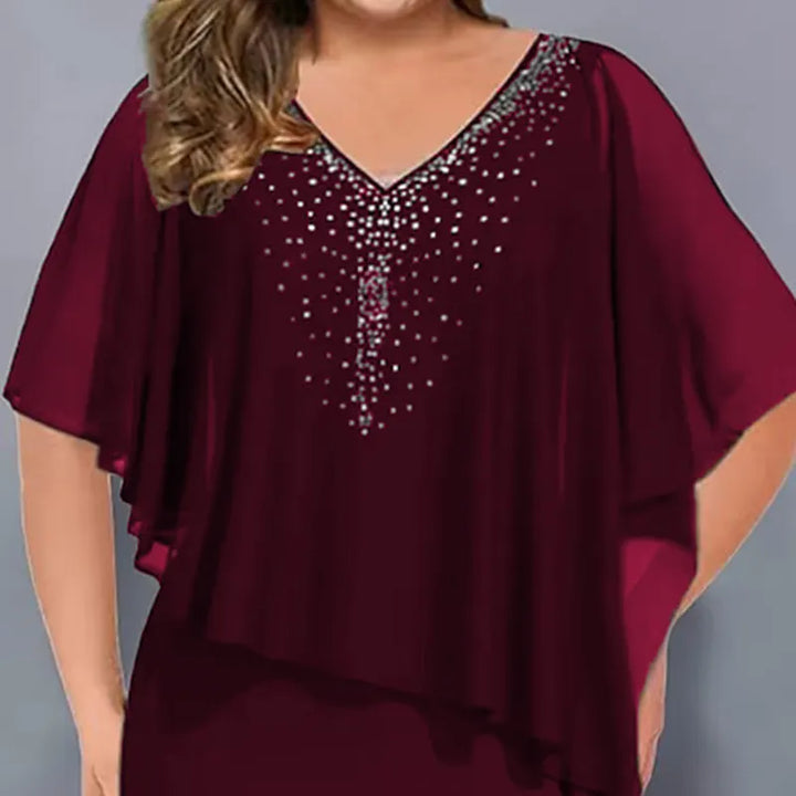 Lirienne - Robe midi à col V avec strass haut de gamme