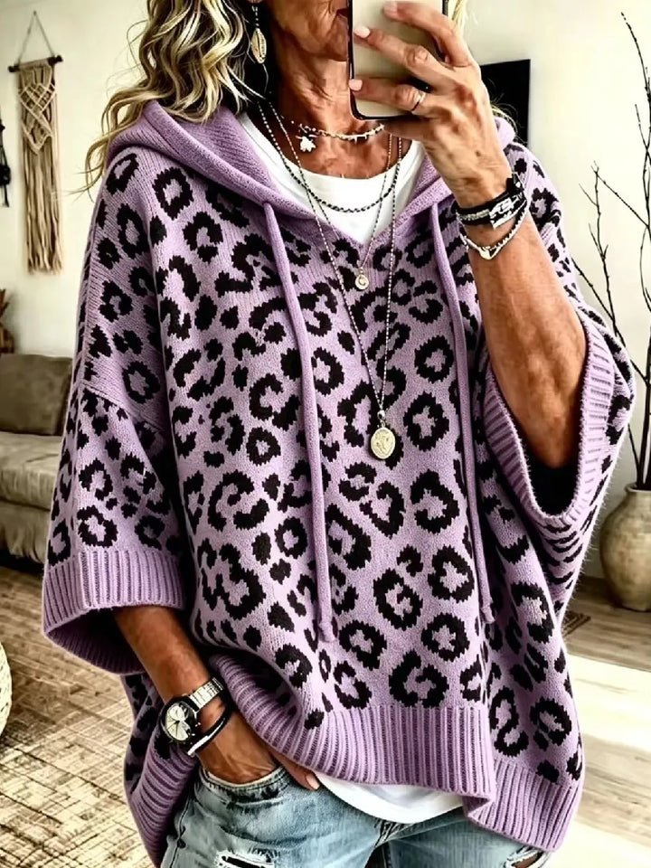 Jocasta - Pull à capuche oversize en maille à motif léopard