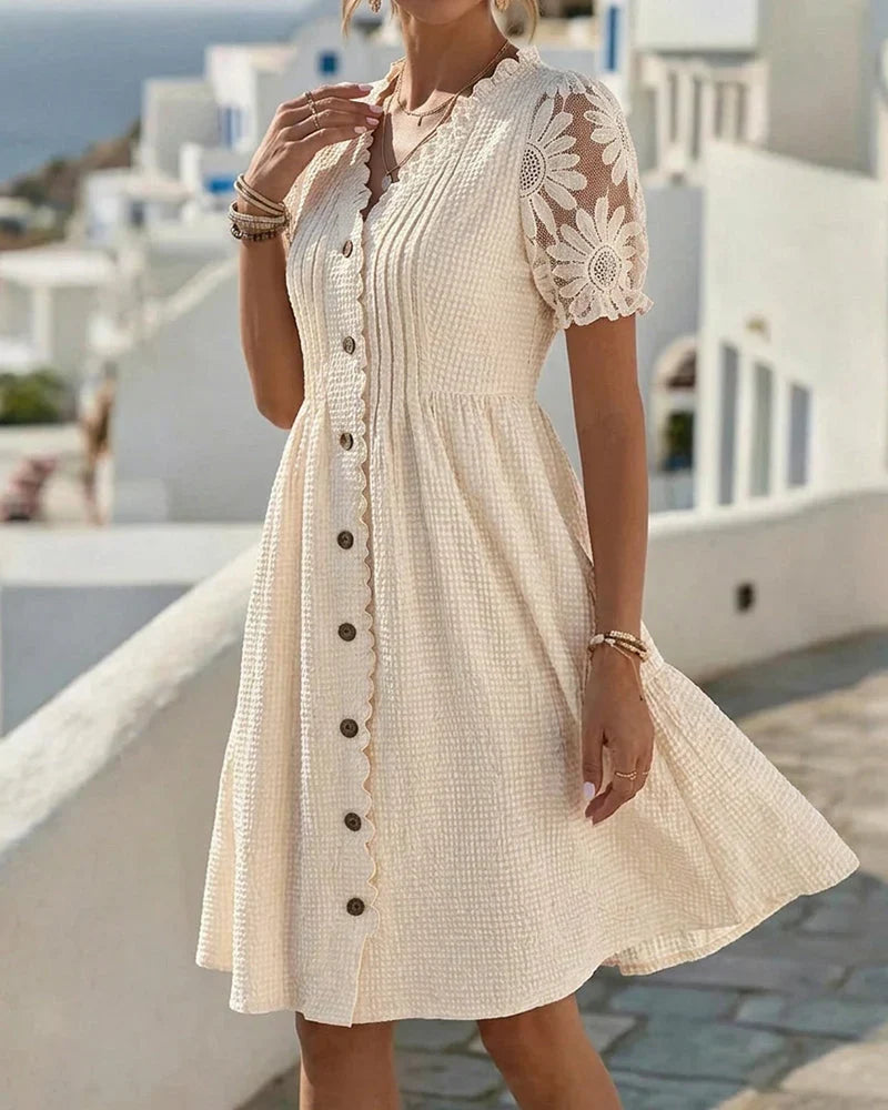 Emmara - Robe patchwork à manches bouffantes haut de gamme
