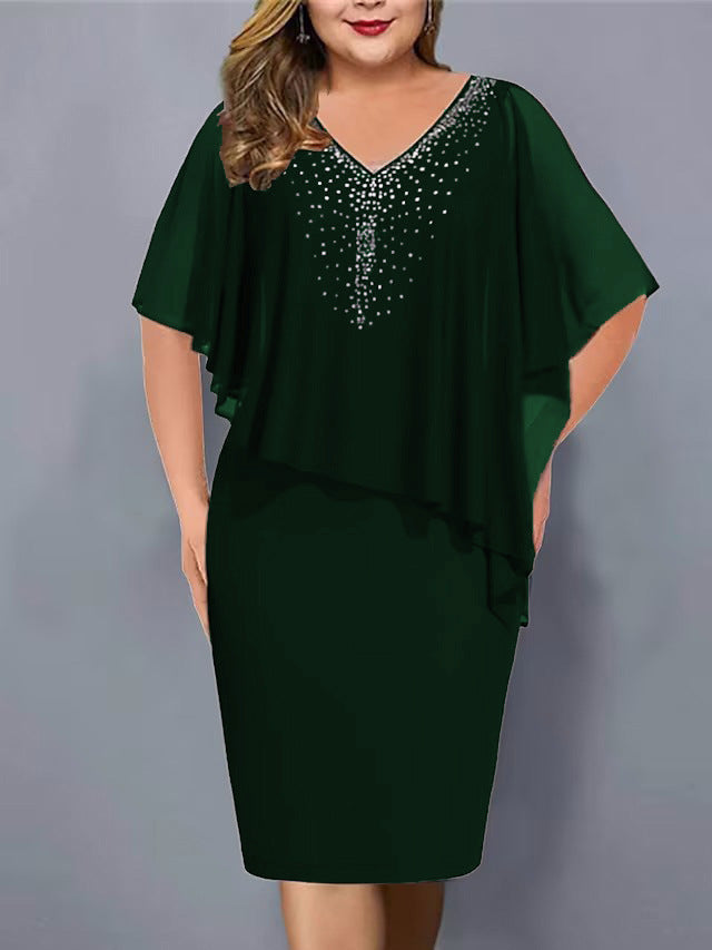 Lirienne - Robe midi à col V avec strass haut de gamme