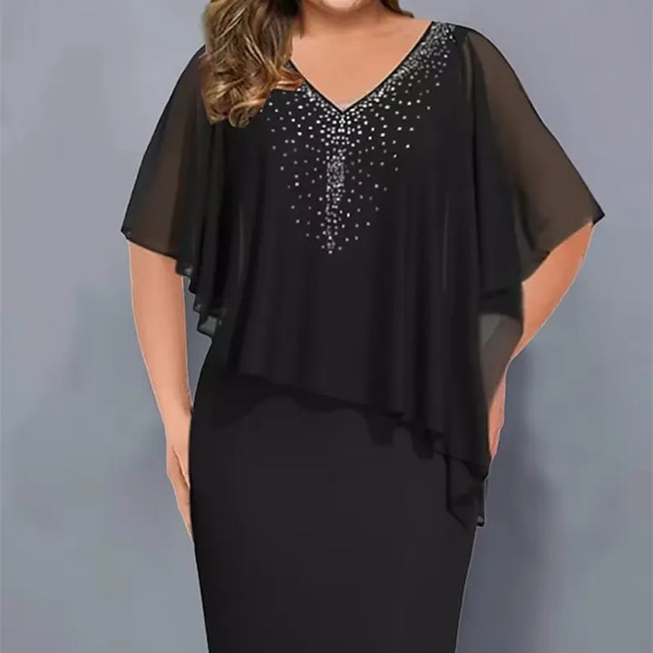 Lirienne - Robe midi à col V avec strass haut de gamme