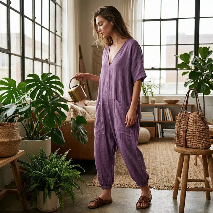 Evelisse - Combinaison-pantalon à manches chauve-souris avec poches
