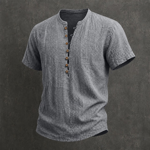 Fulton - Chemise en lin haut de gamme à manches courtes et col montant