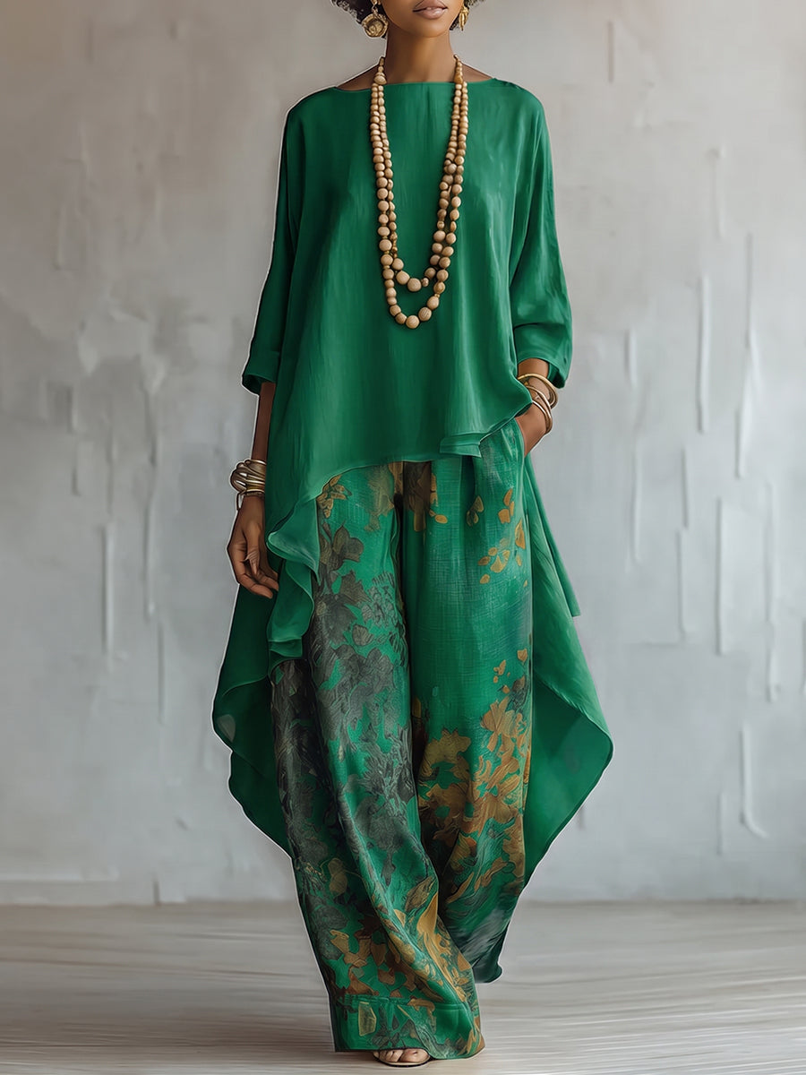 Anwyn - Ensemble top en mousseline superposé et pantalon large