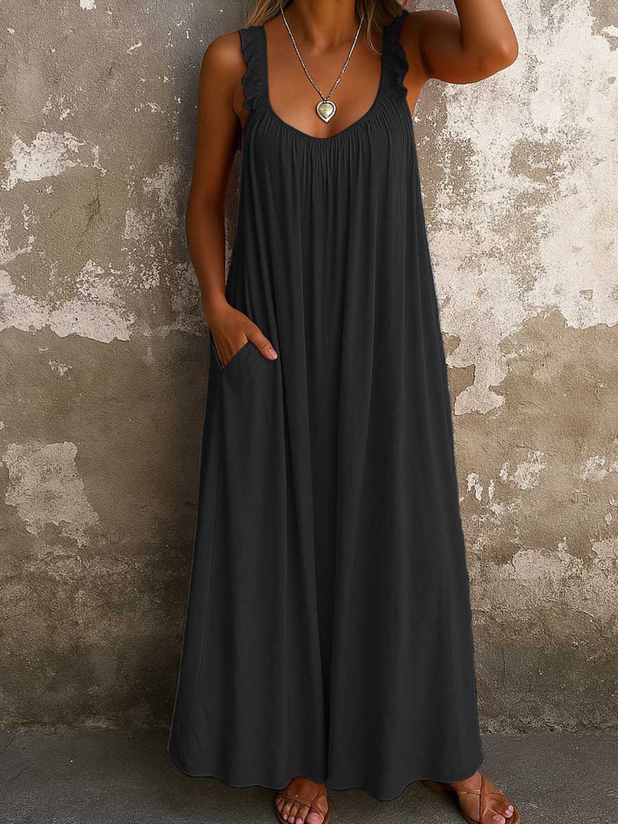 Sylvana - Robe longue à bretelles volantées