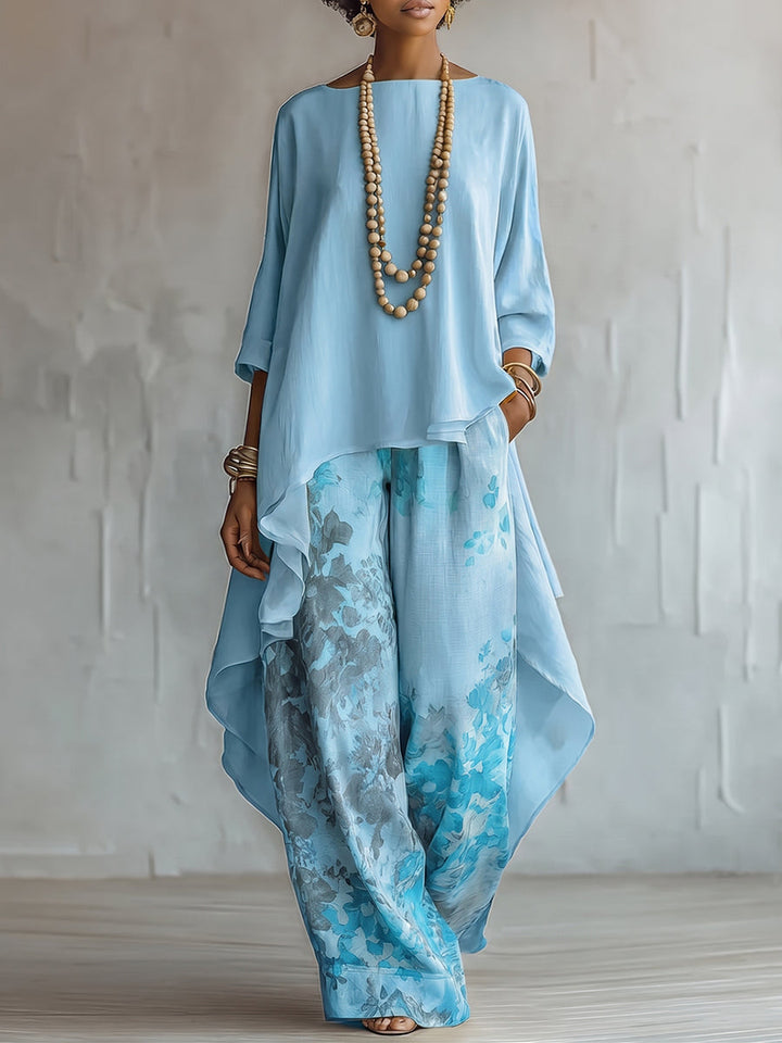 Anwyn - Ensemble top en mousseline superposé et pantalon large