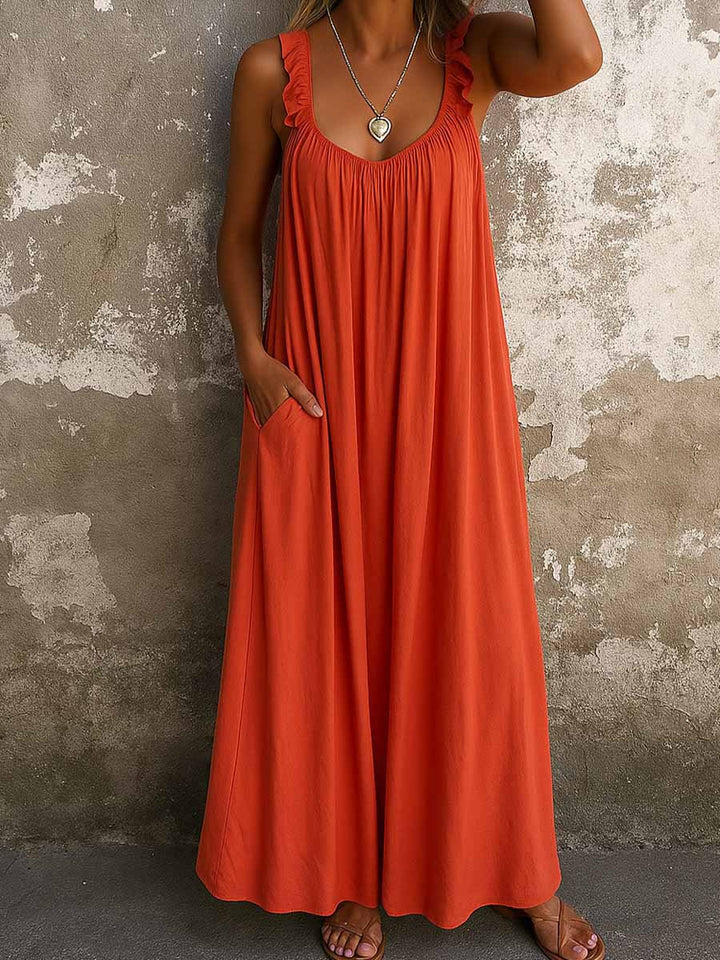 Sylvana - Robe longue à bretelles volantées